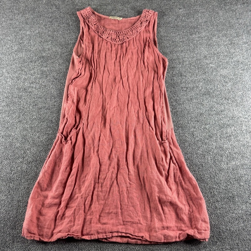 Lungo L'Arno Dress Womens L Red Linen Sleeveless Ruffle Neck Pullover Italy